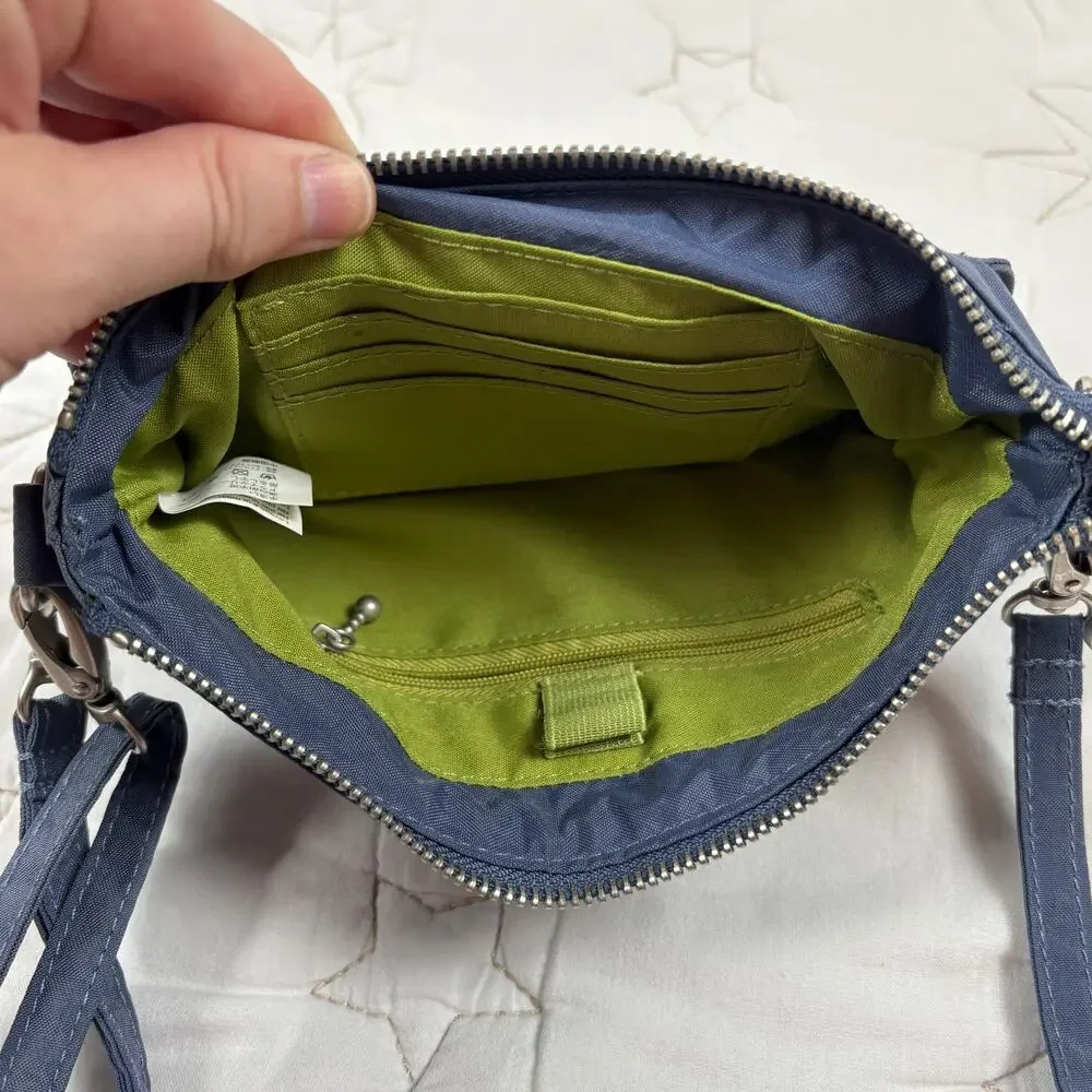 Baggallini Calais Blue/Gray Nylon Crossbody Bag Turn-Lock Front Flap